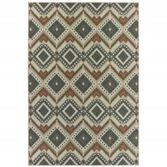 10' X 13' Grey Geometric Stain Resistant Indoor Outdoor Area Rug