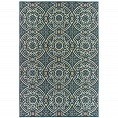 5' X 7' Blue Geometric Stain Resistant Indoor Outdoor Area Rug