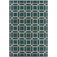 10' X 13' Blue Geometric Stain Resistant Indoor Outdoor Area Rug