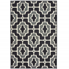 9' X 13' Black Geometric Stain Resistant Indoor Outdoor Area Rug