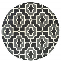 8' Black Round Geometric Stain Resistant Indoor Outdoor Area Rug