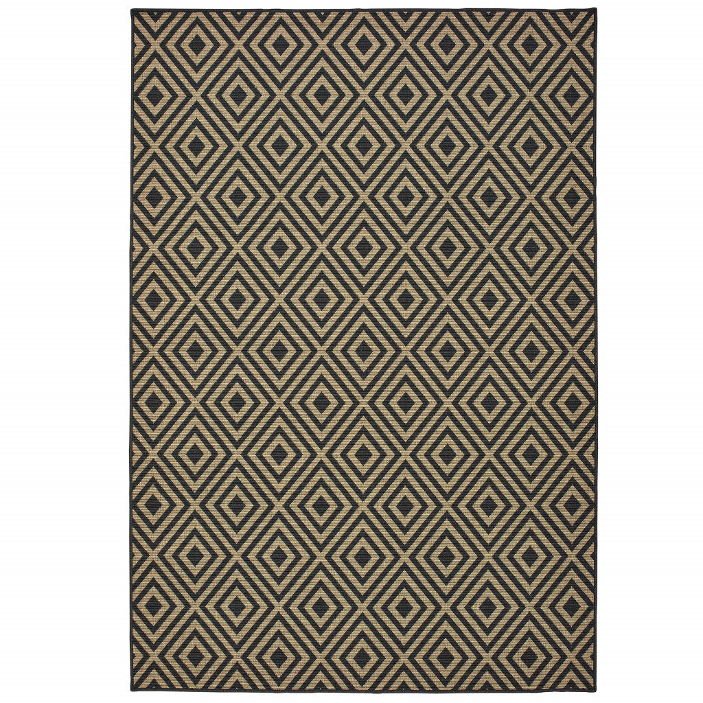 4' X 6' Black Geometric Stain Resistant Indoor Outdoor Area Rug