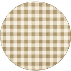 8' Round Tan Round Geometric Stain Resistant Indoor Outdoor Area Rug