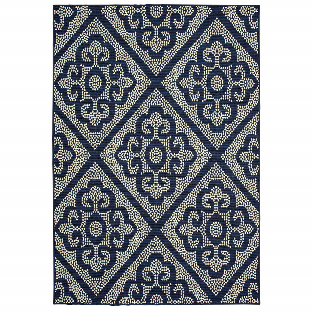 3' X 5' Navy Geometric Stain Resistant Indoor Outdoor Area Rug