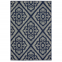 3' X 5' Navy Geometric Stain Resistant Indoor Outdoor Area Rug