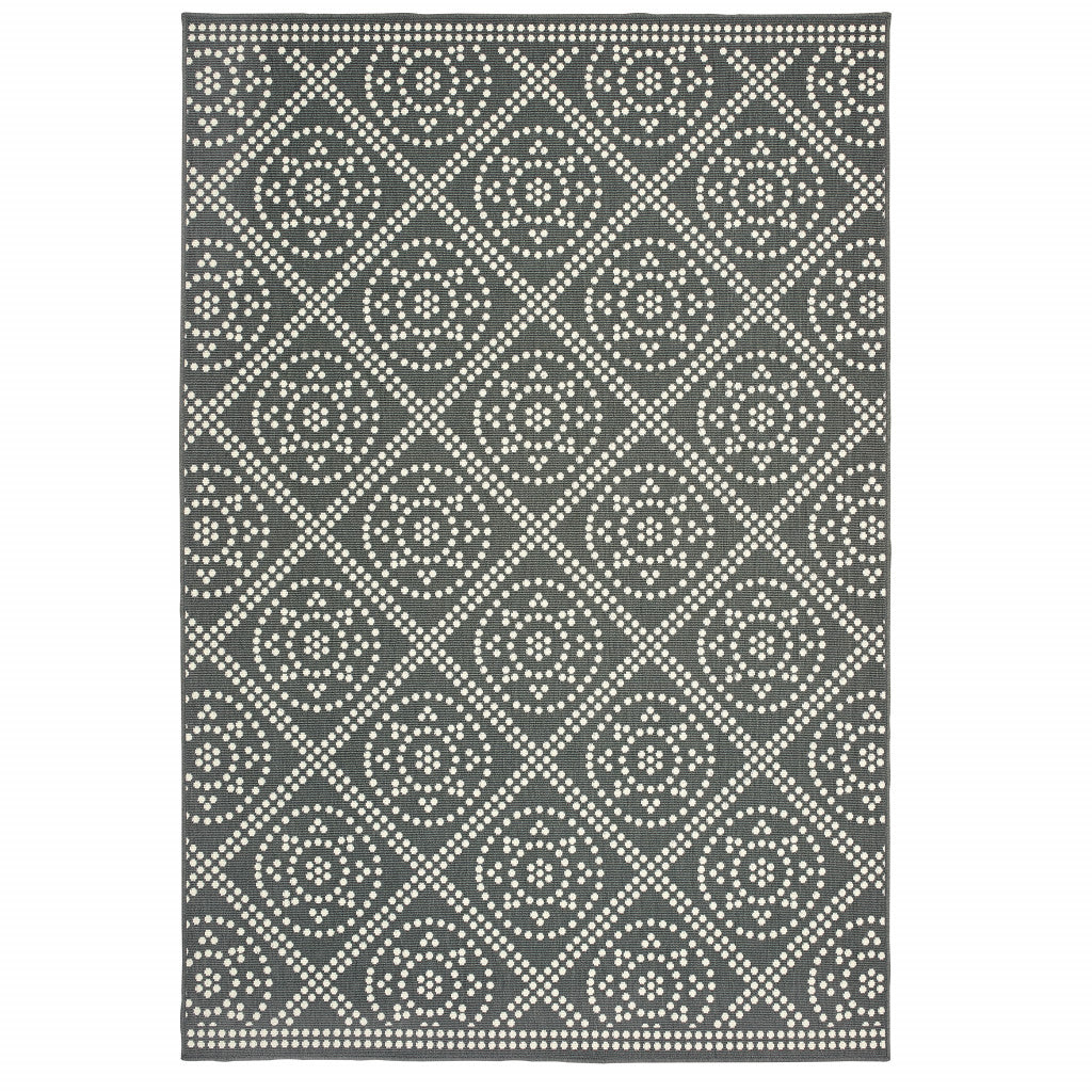 6' X 9' Grey Geometric Stain Resistant Indoor Outdoor Area Rug