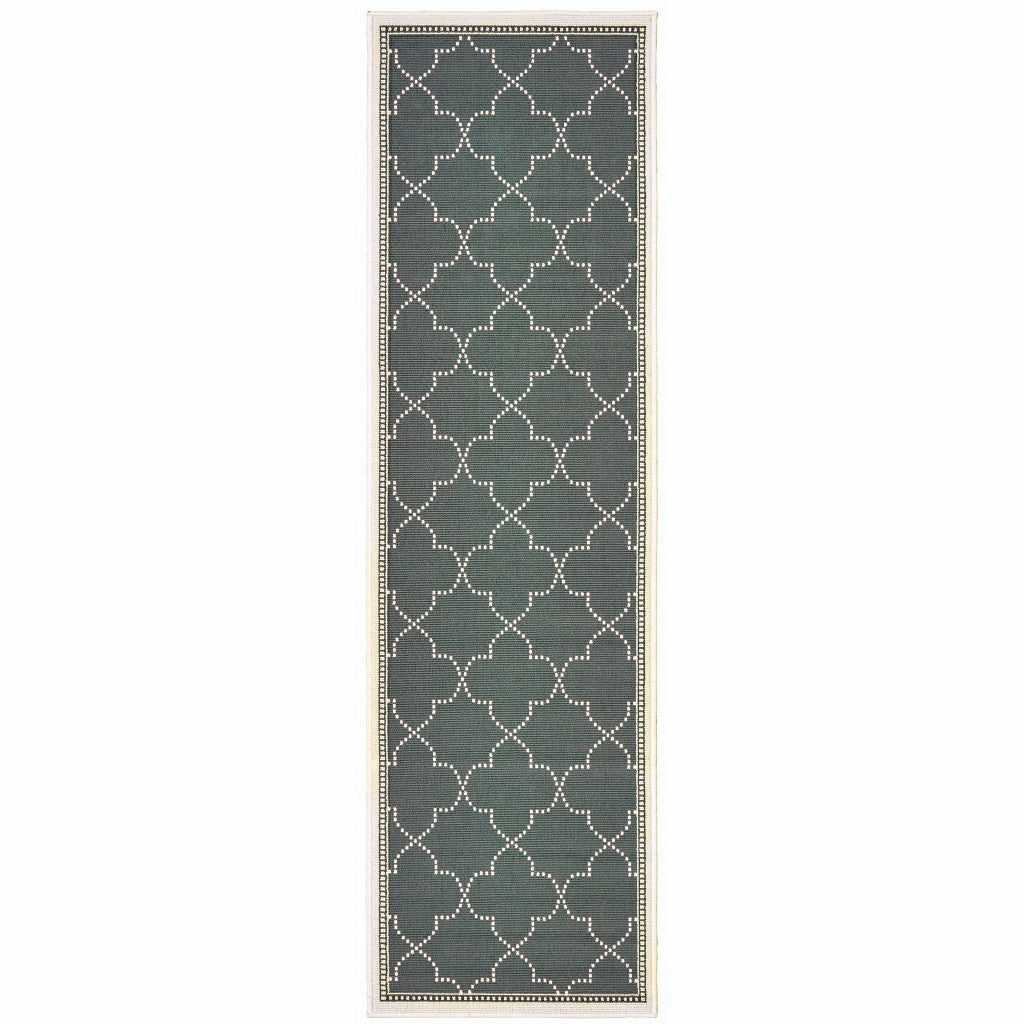 2' X 8' Grey Geometric Stain Resistant Indoor Outdoor Area Rug