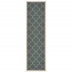 2' X 8' Grey Geometric Stain Resistant Indoor Outdoor Area Rug