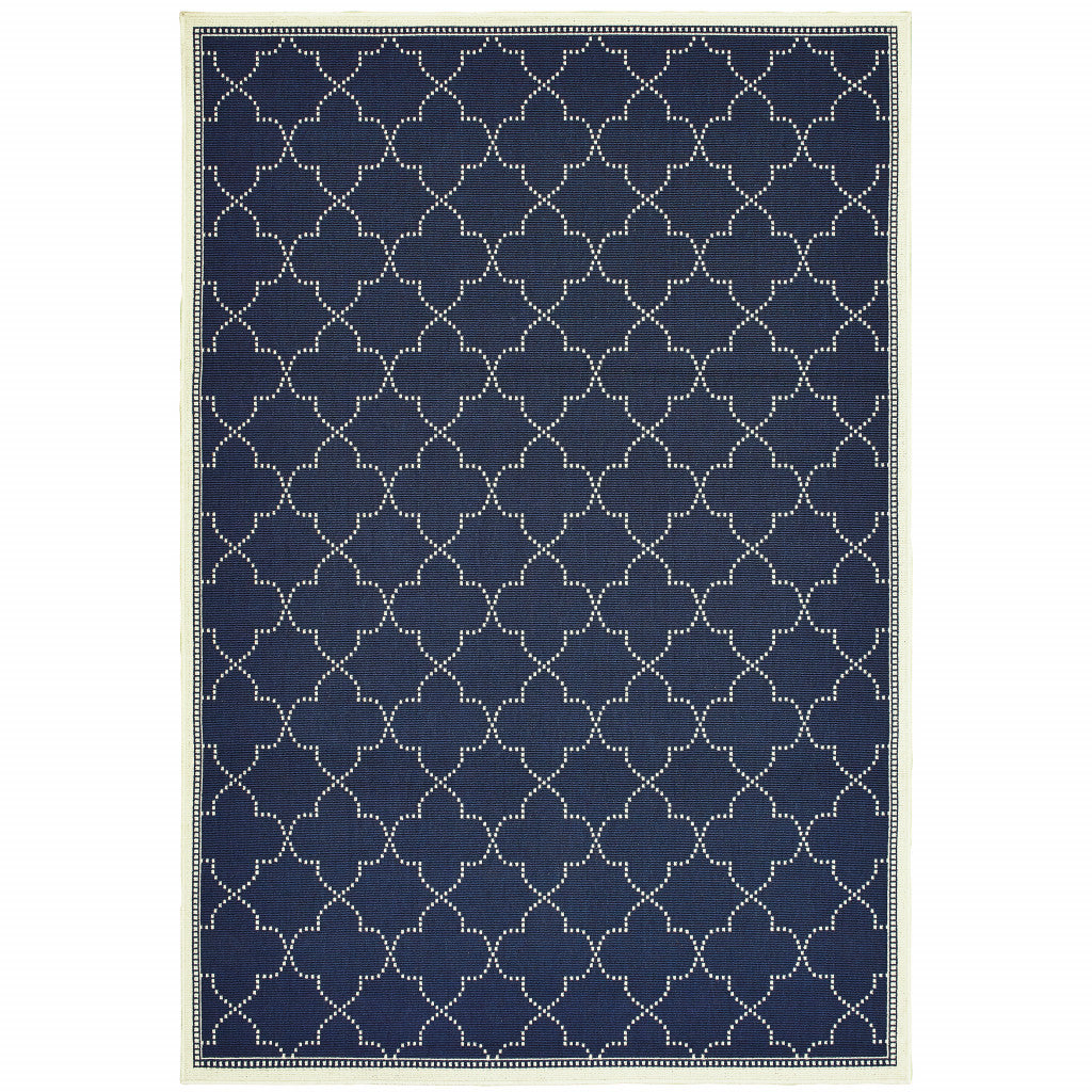 3' X 5' Navy Geometric Stain Resistant Indoor Outdoor Area Rug