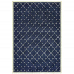 3' X 5' Navy Geometric Stain Resistant Indoor Outdoor Area Rug