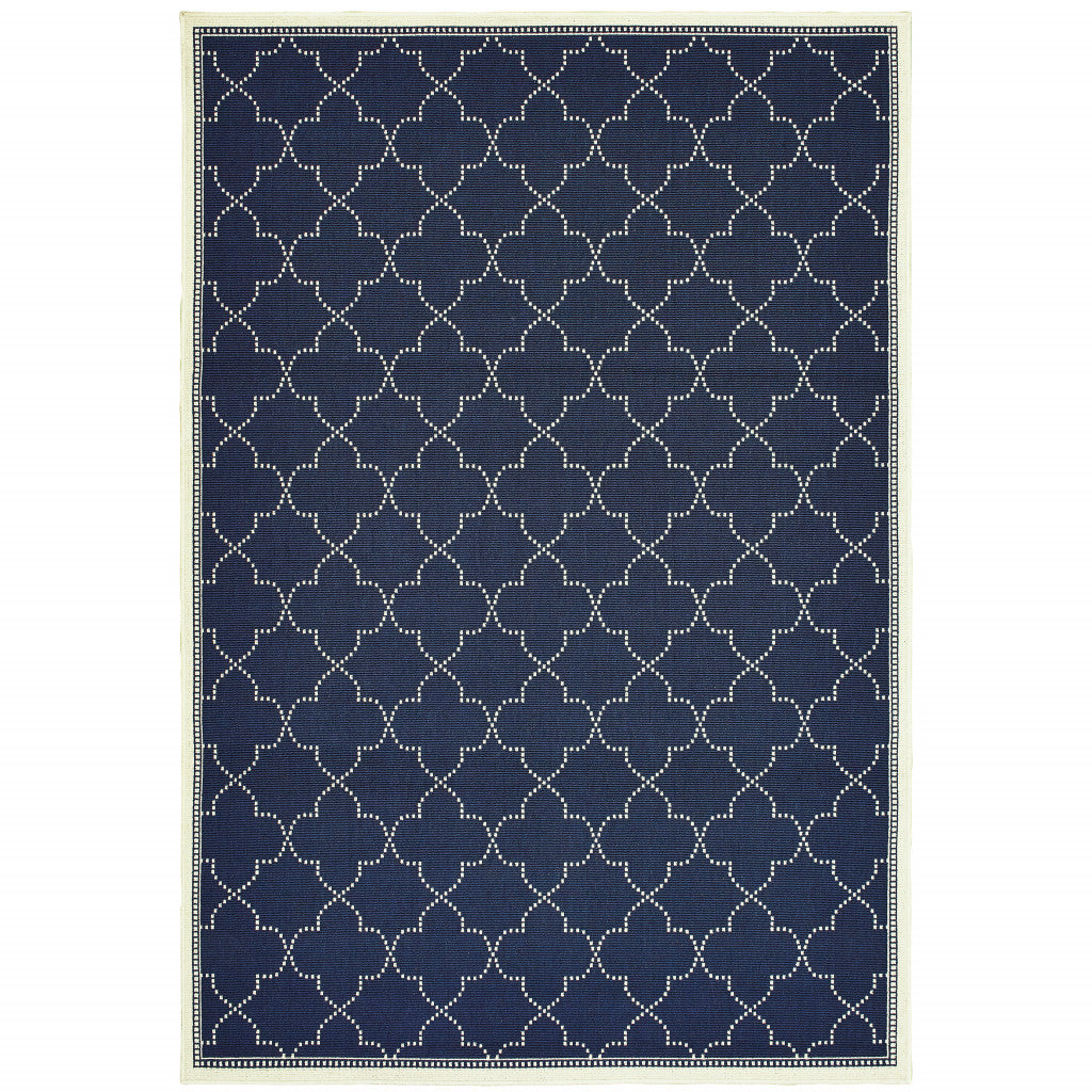 4' X 6' Navy Geometric Stain Resistant Indoor Outdoor Area Rug