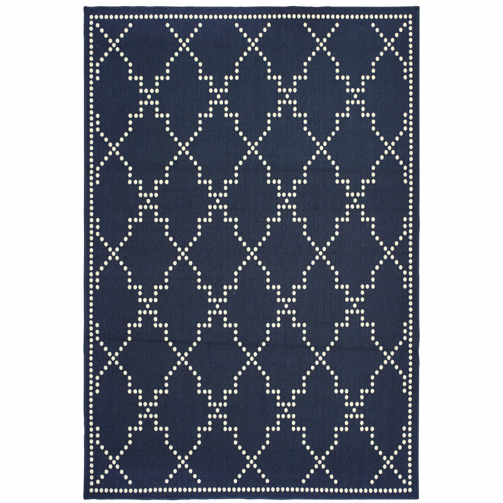 3' X 5' Navy Geometric Stain Resistant Indoor Outdoor Area Rug