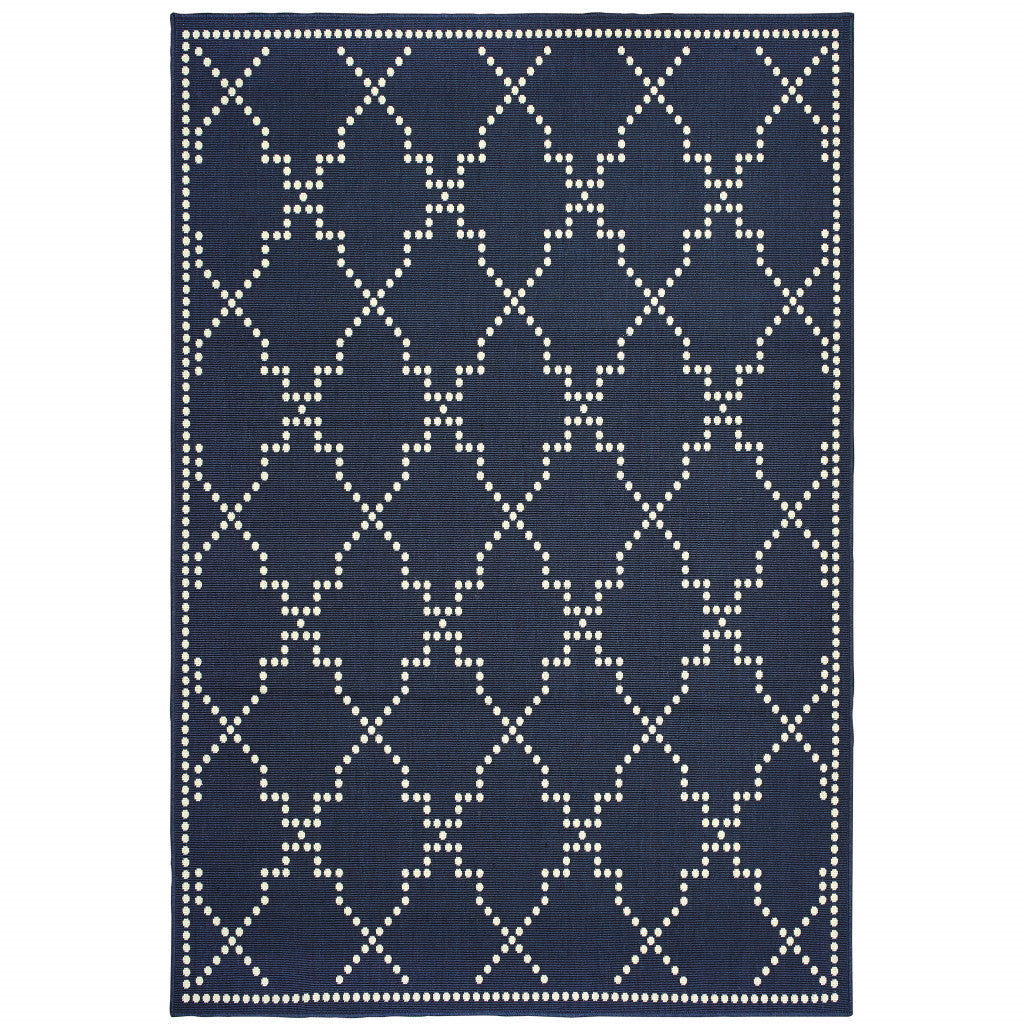 4' X 6' Navy Geometric Stain Resistant Indoor Outdoor Area Rug