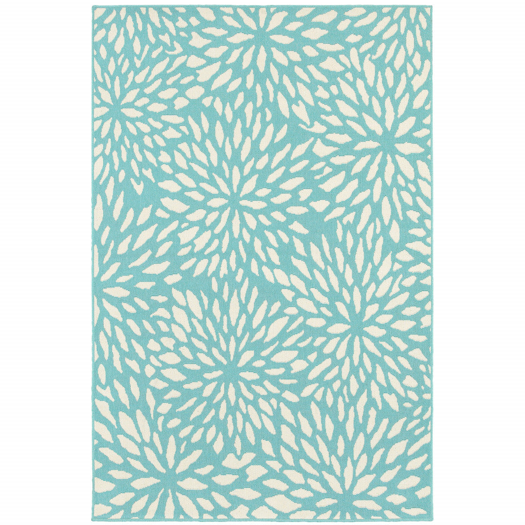 4' X 6' Blue Floral Stain Resistant Indoor Outdoor Area Rug