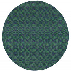 8' Navy Round Geometric Stain Resistant Indoor Outdoor Area Rug