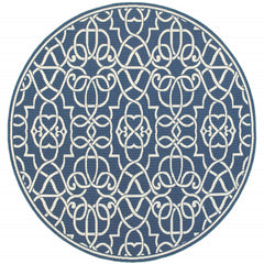8' Round Navy Round Geometric Stain Resistant Indoor Outdoor Area Rug