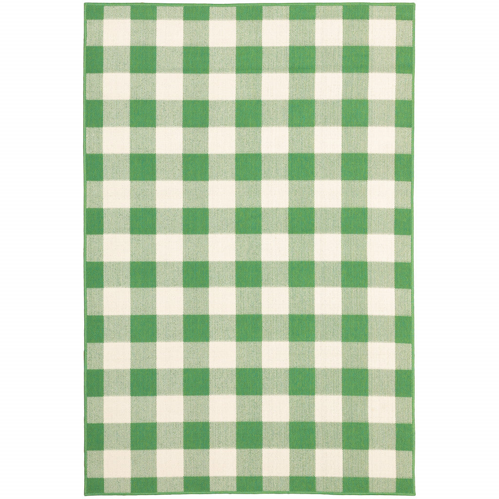 4' X 6' Green Geometric Stain Resistant Indoor Outdoor Area Rug