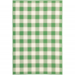 4' X 6' Green Geometric Stain Resistant Indoor Outdoor Area Rug