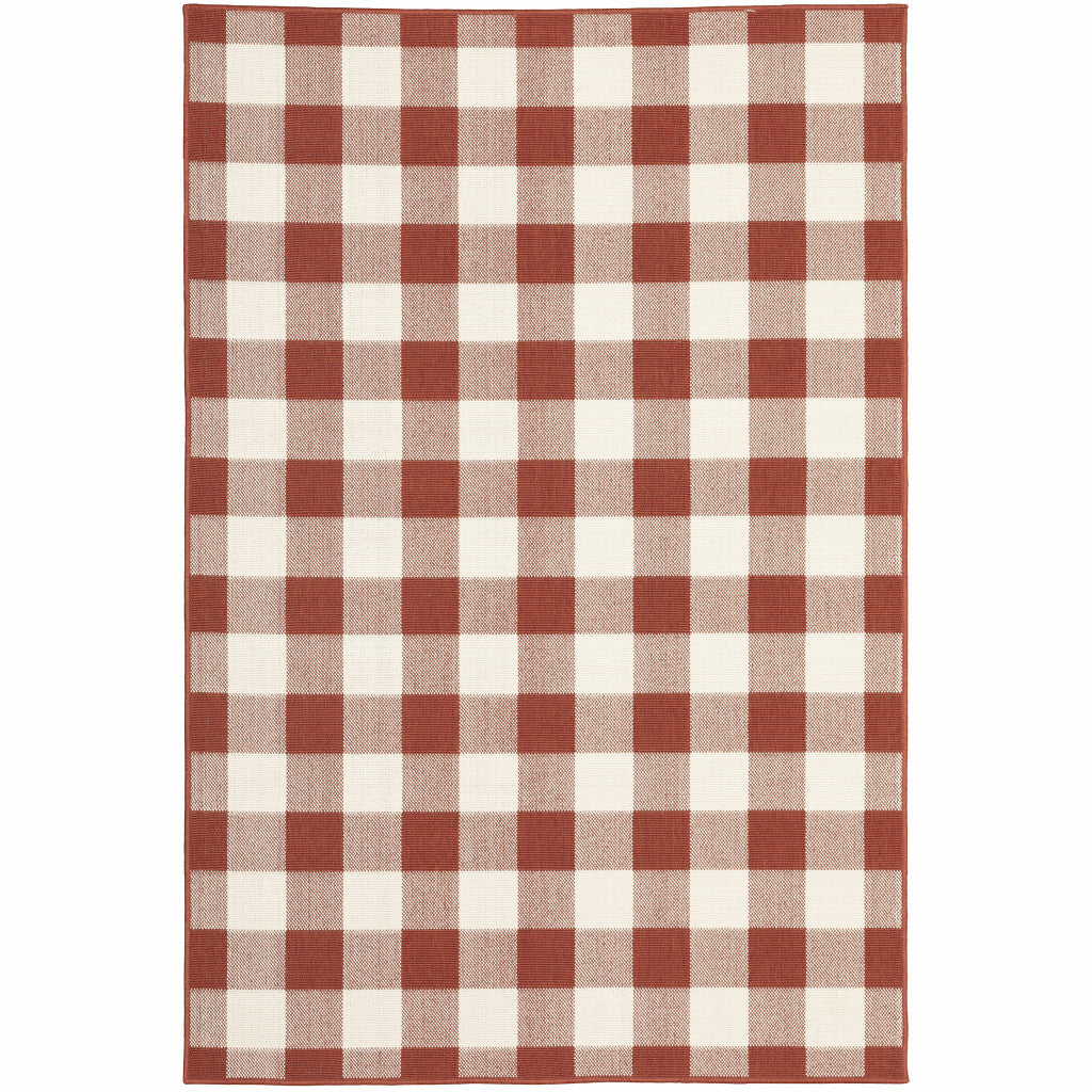 9' X 13' Red Geometric Stain Resistant Indoor Outdoor Area Rug