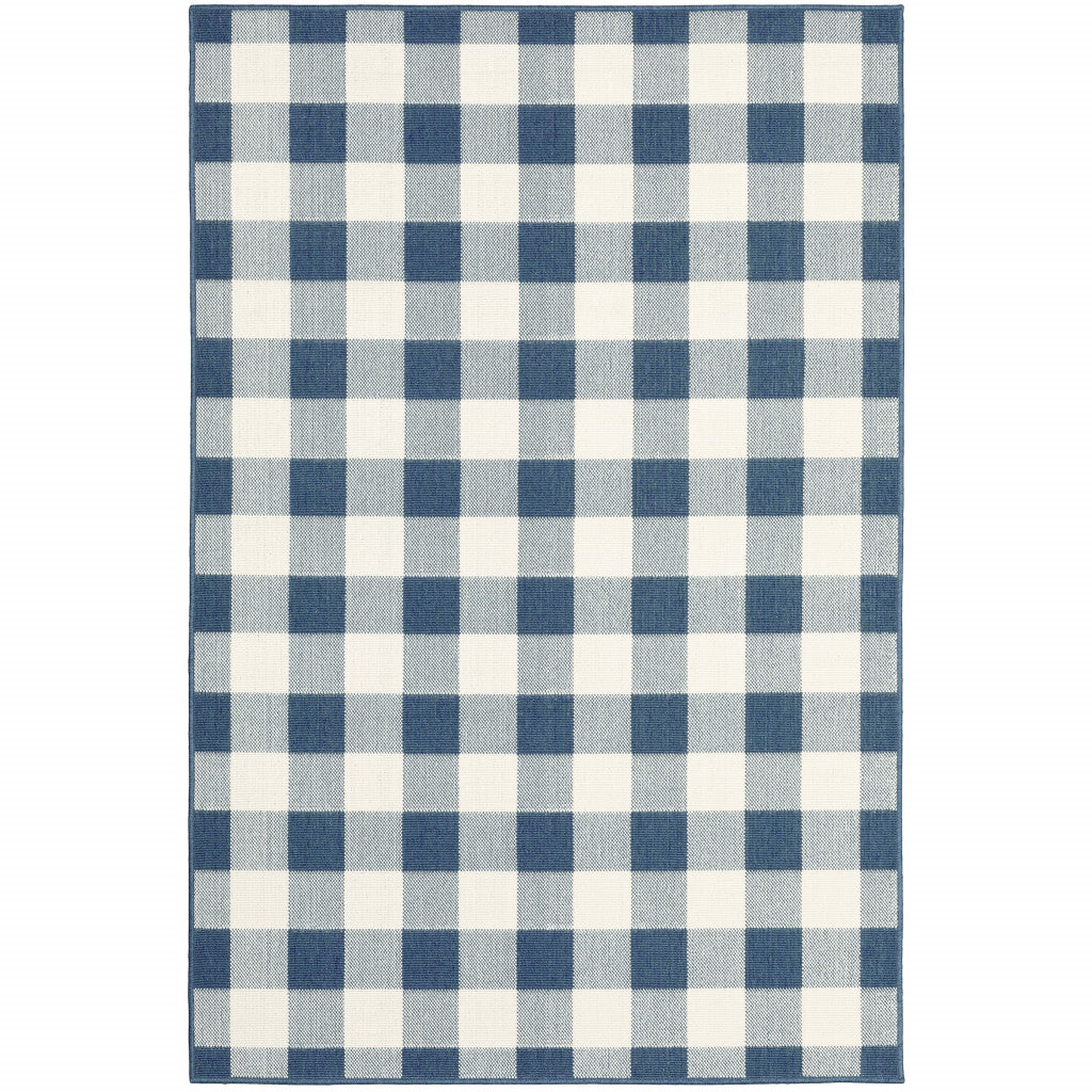 2' X 3' Blue Geometric Stain Resistant Indoor Outdoor Area Rug