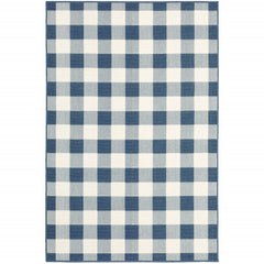 5' X 8' Blue Geometric Stain Resistant Indoor Outdoor Area Rug