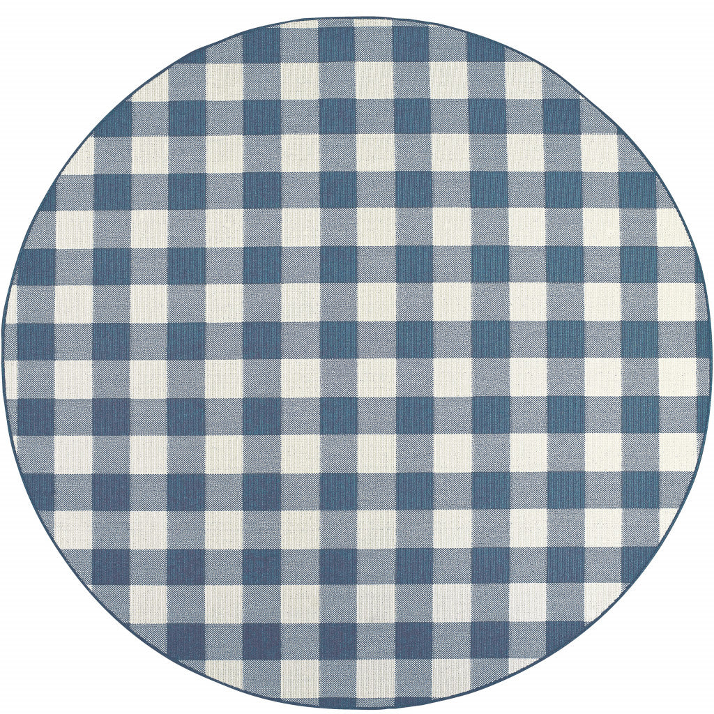 8' Round Blue Round Geometric Stain Resistant Indoor Outdoor Area Rug