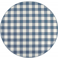 8' Round Blue Round Geometric Stain Resistant Indoor Outdoor Area Rug
