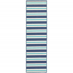 2' X 8' Blue Geometric Stain Resistant Indoor Outdoor Area Rug