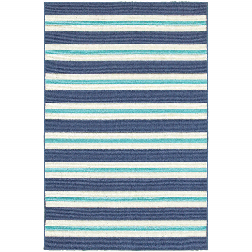 8' X 11' Blue Geometric Stain Resistant Indoor Outdoor Area Rug