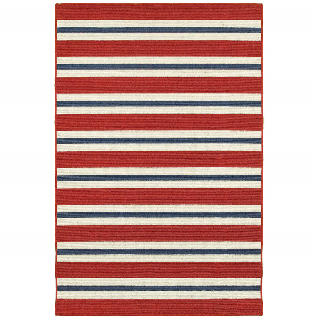 4' X 6' Red Geometric Stain Resistant Indoor Outdoor Area Rug