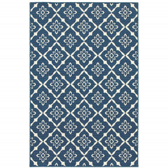 5' X 8' Navy Floral Stain Resistant Indoor Outdoor Area Rug