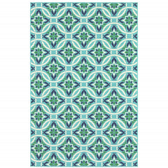 6' X 9' Blue Geometric Stain Resistant Indoor Outdoor Area Rug