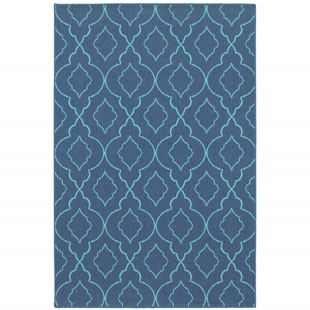 8' X 11' Navy Geometric Stain Resistant Indoor Outdoor Area Rug