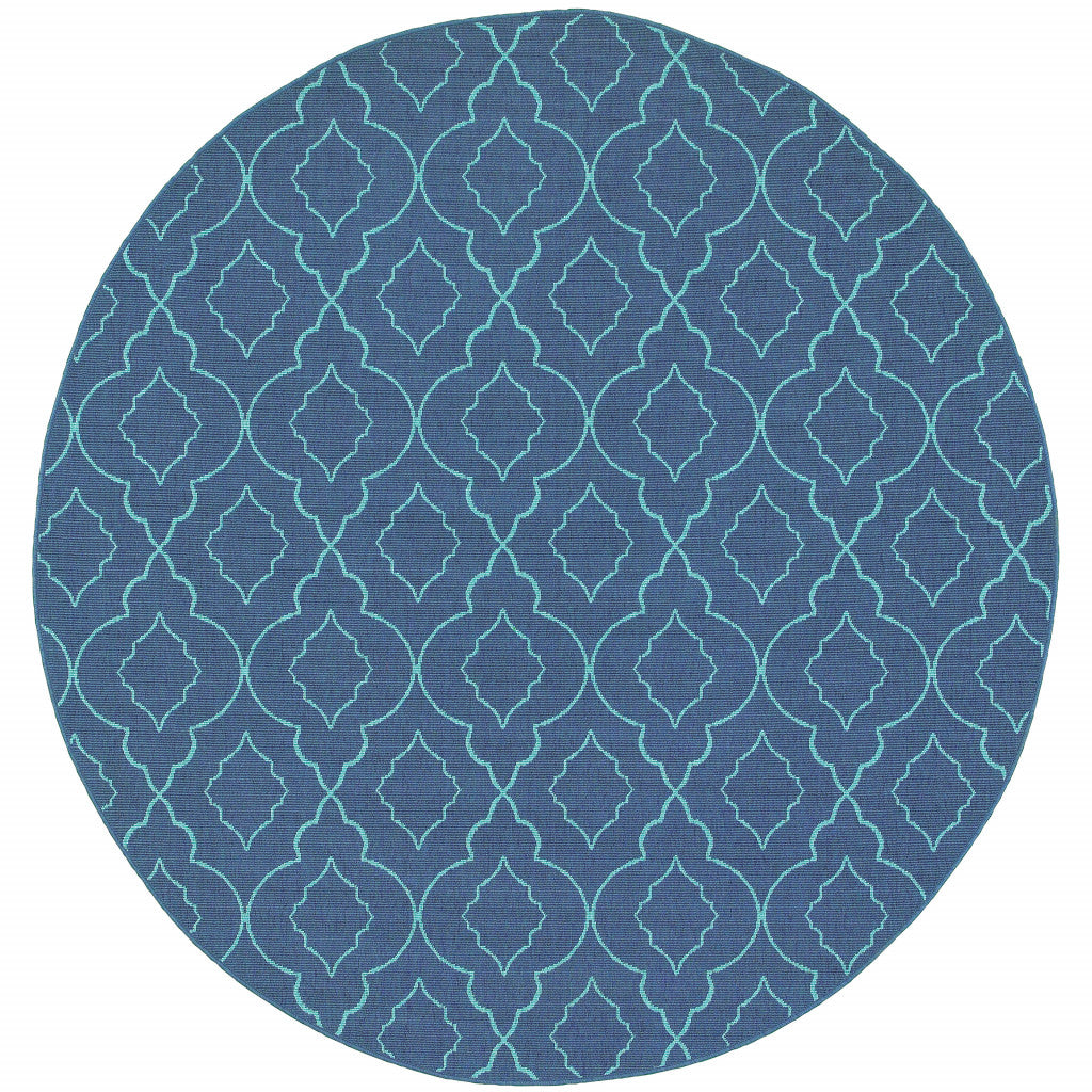 8' Round Navy Round Geometric Stain Resistant Indoor Outdoor Area Rug