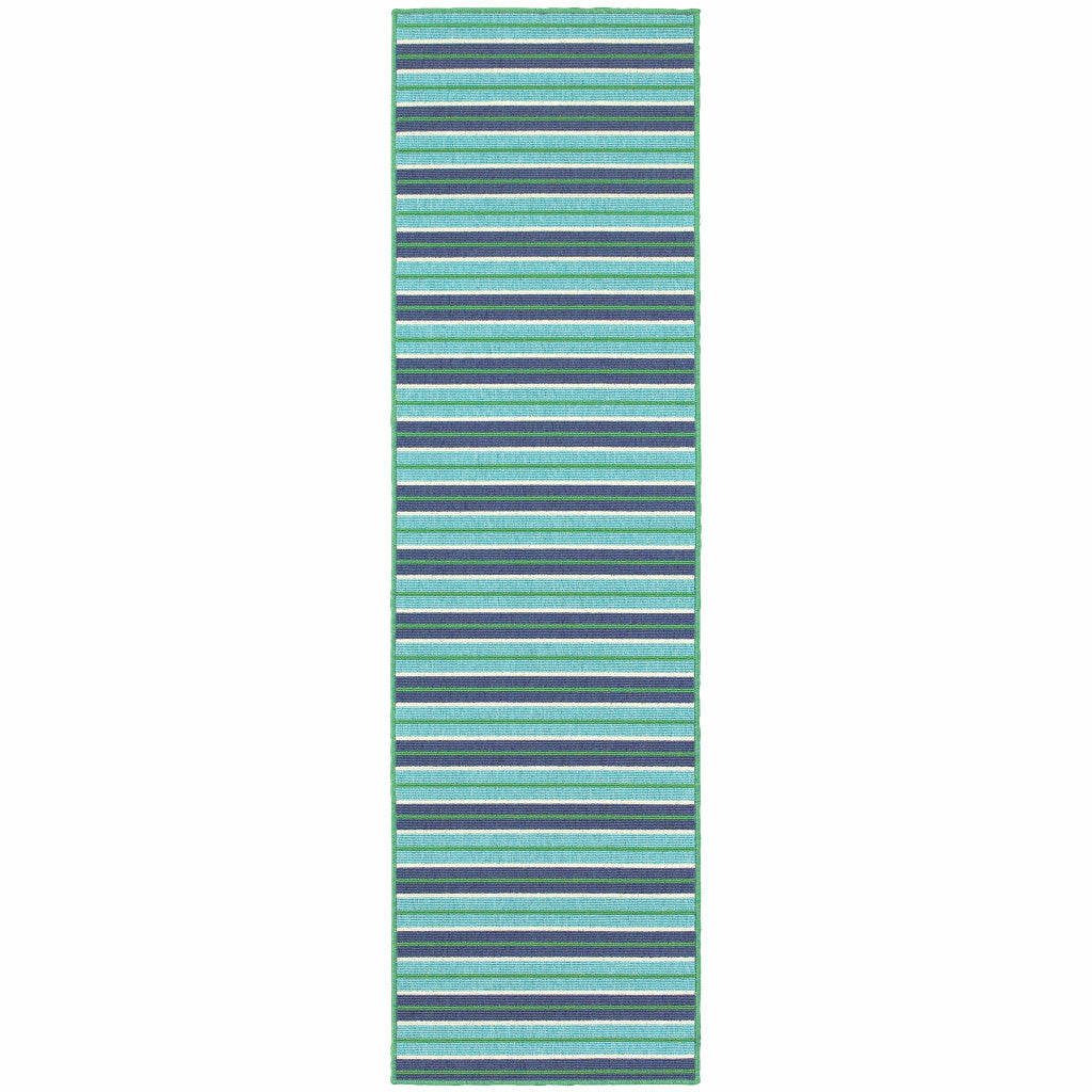 2' X 8' Blue Geometric Stain Resistant Indoor Outdoor Area Rug