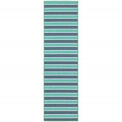 2' X 8' Blue Geometric Stain Resistant Indoor Outdoor Area Rug