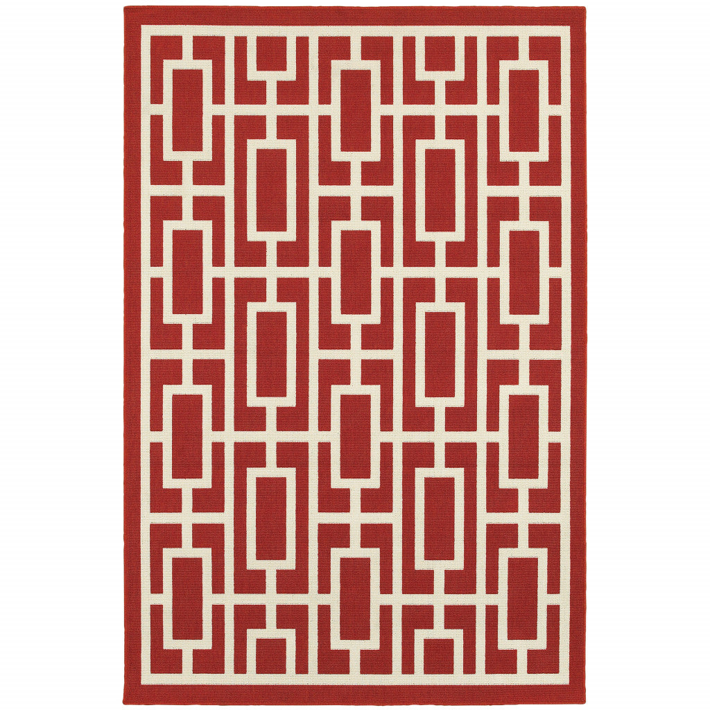 4' X 6' Red Geometric Stain Resistant Indoor Outdoor Area Rug