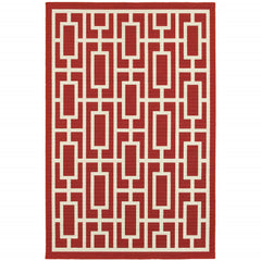 9' X 13' Red Geometric Stain Resistant Indoor Outdoor Area Rug
