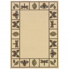 6' X 9' Ivory Abstract Stain Resistant Indoor Outdoor Area Rug