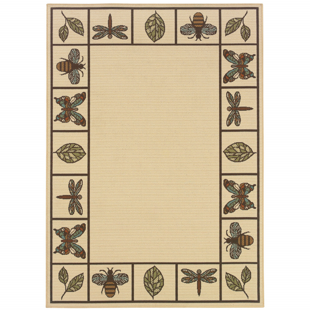 8' X 11' Ivory Abstract Stain Resistant Indoor Outdoor Area Rug