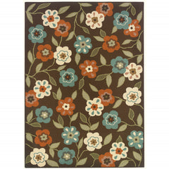 5' X 8' Brown Floral Stain Resistant Indoor Outdoor Area Rug