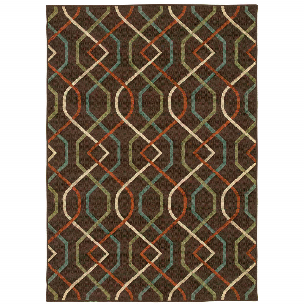 2' X 4' Brown Geometric Stain Resistant Indoor Outdoor Area Rug