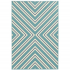 2' X 4' Blue Geometric Stain Resistant Indoor Outdoor Area Rug