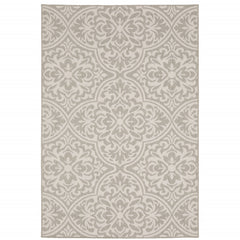 10' X 13' Grey Floral Stain Resistant Indoor Outdoor Area Rug