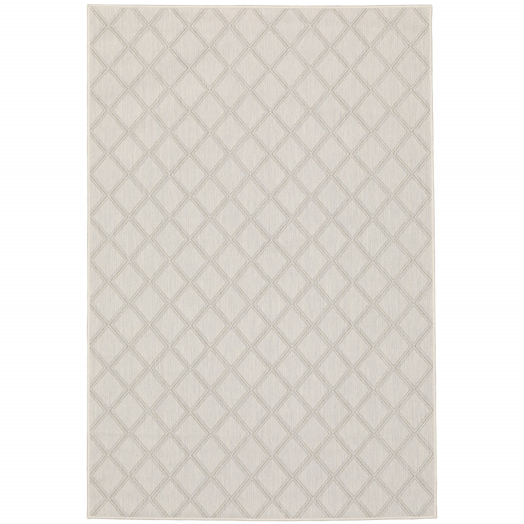 10' X 13' Ivory Geometric Stain Resistant Indoor Outdoor Area Rug