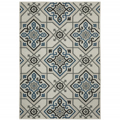 10' X 13' Beige Oriental Stain Resistant Indoor Outdoor Area Rug