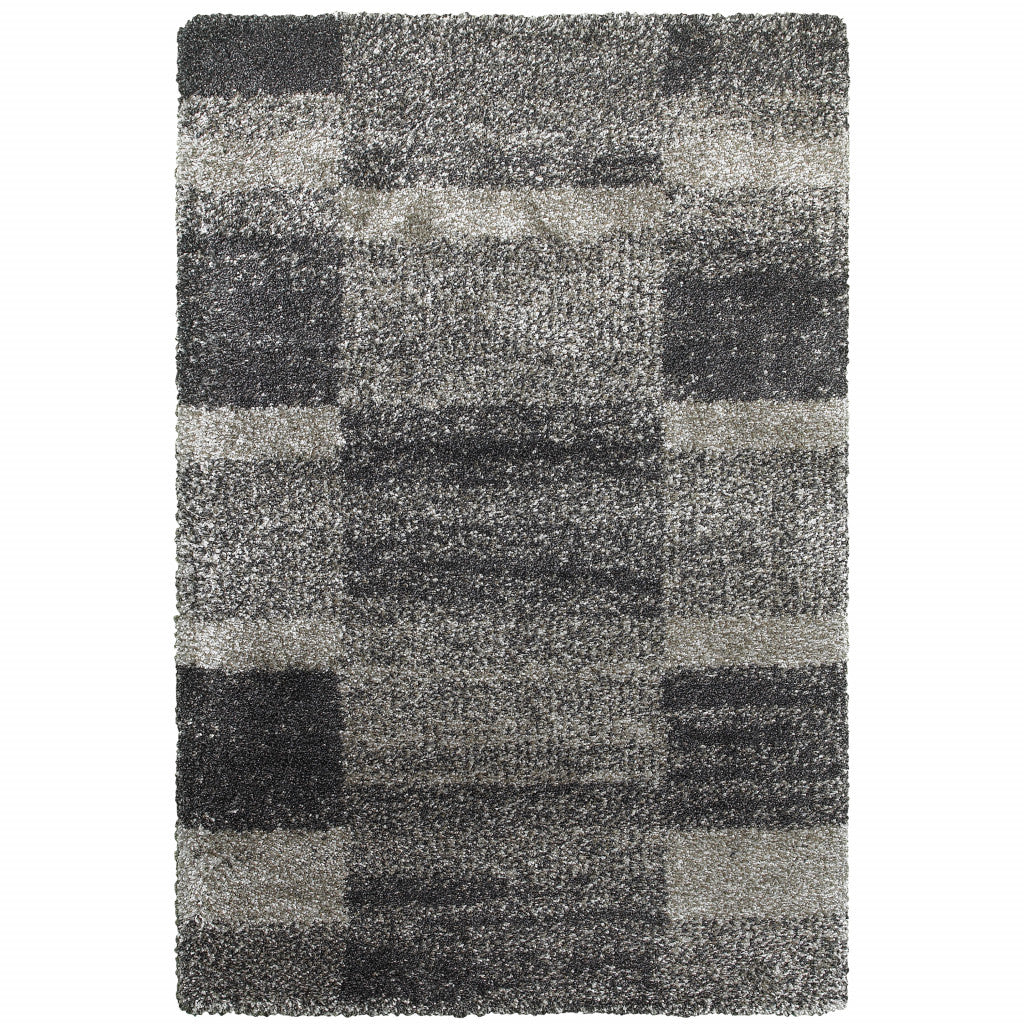 8' X 11' Charcoal Silver And Grey Geometric Shag Power Loom Stain Resistant Area Rug
