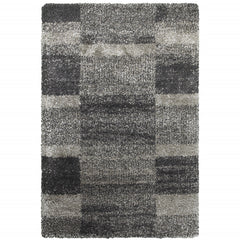 8' X 11' Charcoal Silver And Grey Geometric Shag Power Loom Stain Resistant Area Rug