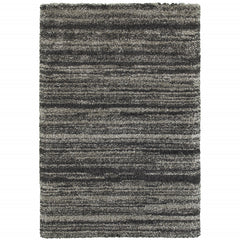10' X 13' Charcoal Silver And Grey Geometric Shag Power Loom Stain Resistant Area Rug
