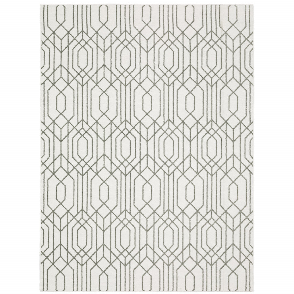 10' X 13' White And Grey Geometric Power Loom Stain Resistant Area Rug